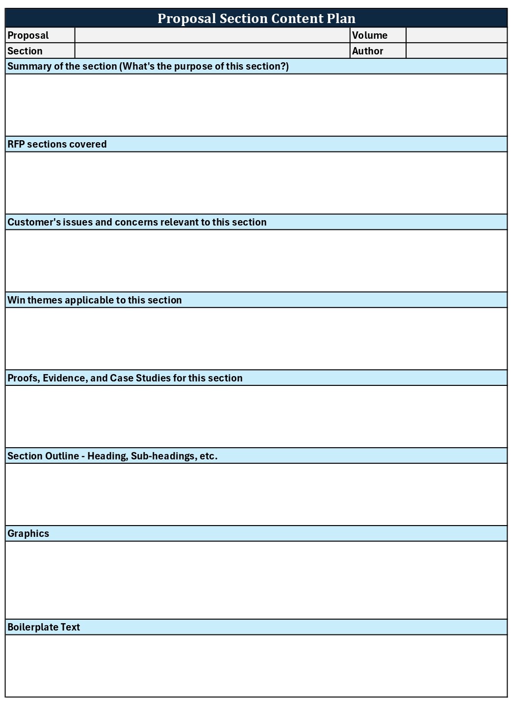 Preview of Proposal Section Content Plan