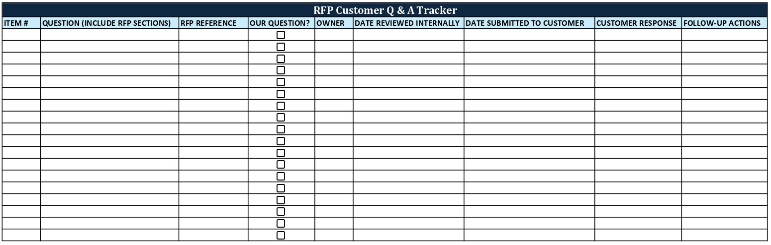 Preview of RFP Customer Q & A Tracker